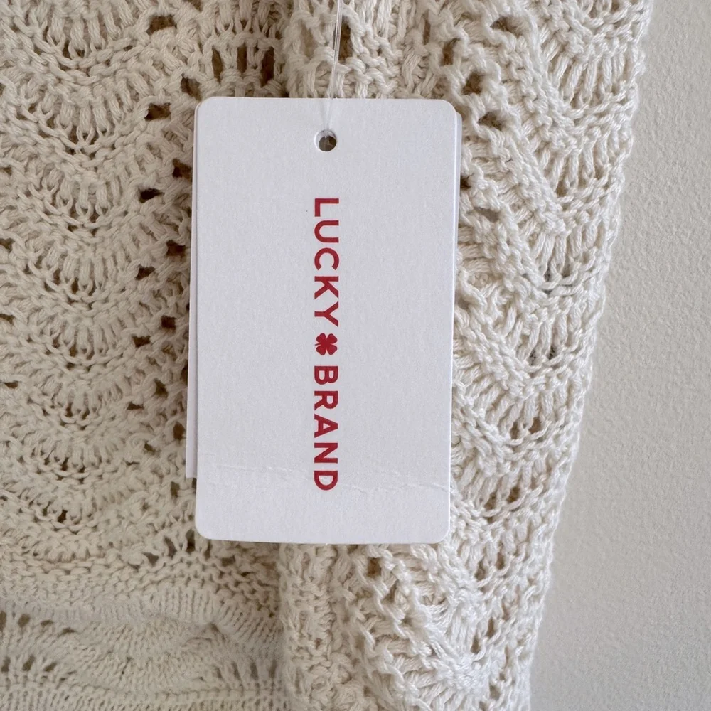 NWT Lucky Brand Open Stitch Crochet Cotton Tie-Front Vest – Size L - Picture 2 of 5